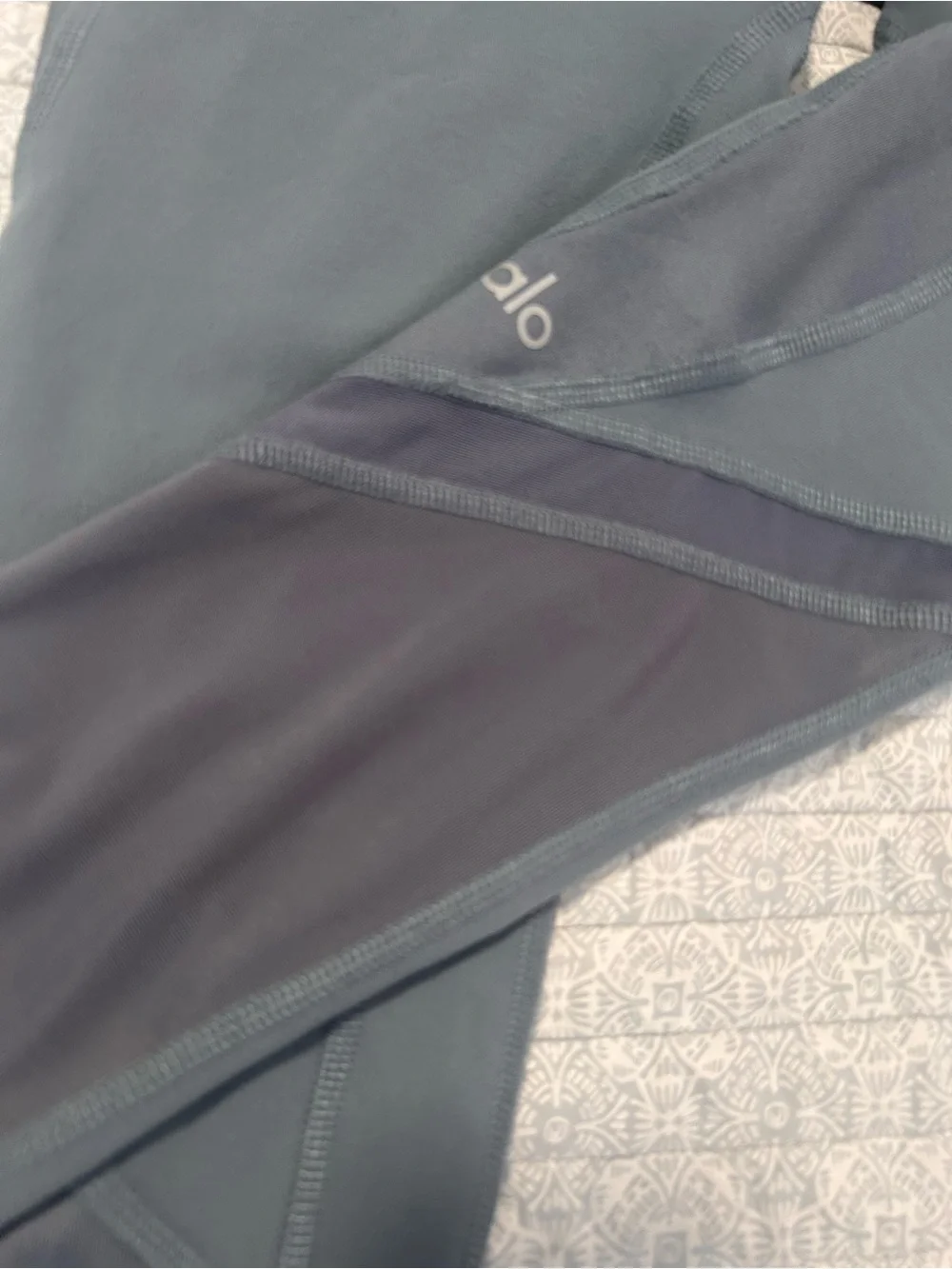 ALO Yoga 7/8 High Tempo High-Waist Grey Mesh-Panel Active Leggings
